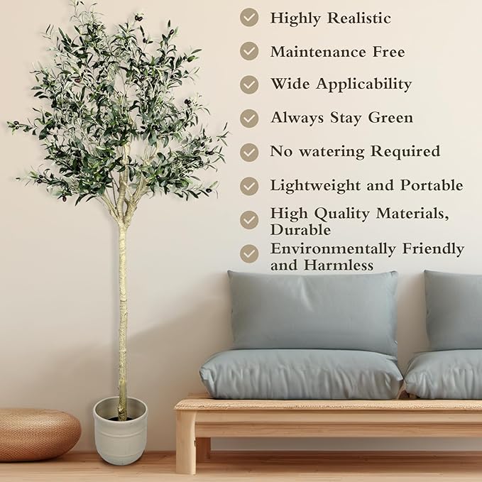 Artificial Olive Tree 7.5 ft Natural Olive Branches and Realistic Leaves for Modern Home Office Living Room Floor Decor 90 Inch
