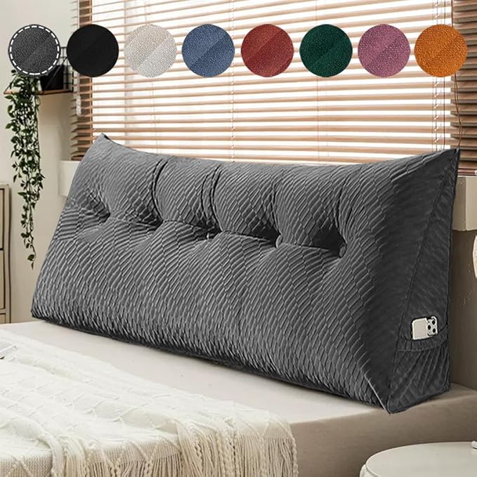 Gradient Velvet Triangular Wedge Pillow, Removable Cover Headboard Pillow for Daybed, Backrest Positioning Support Pillow Cushion Resting Reading Relaxing (Grey, California King(71*20*8in))