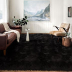 Latepis Area Rugs 12x12 Black Fuzzy Washable Rugs Faux Sheepskin Fur Rug for Living Room and Bedroom Shag Fluffy Rug for Floor Sofa Entertainment Room, Square