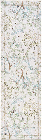 jinchan Ivory Botanical Birds 3x8 Runner Rug for Hallway Washable Non Slip Soft Nature Plants Modern Kitchen Runner Carpet Vintage Ultra Thin Low Pile Rug for Entryway Living Room Kitchen Laundry