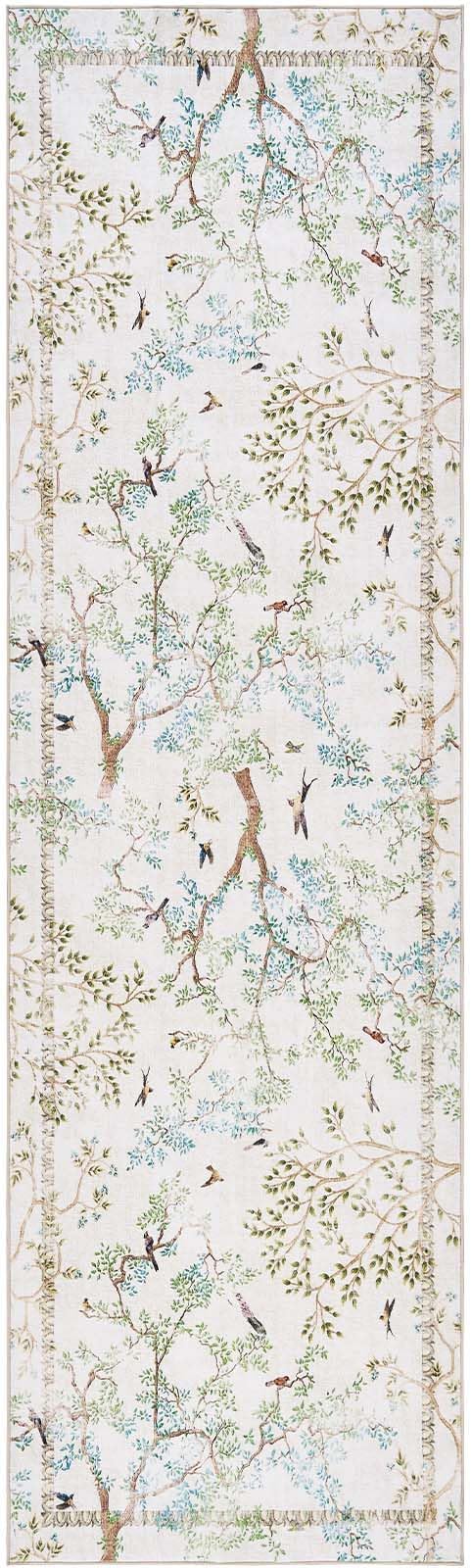 jinchan Ivory Botanical Birds 3x10 Runner Rug for Hallway Washable Non Slip Soft Nature Plants Modern Kitchen Runner Carpet Vintage Ultra Thin Low Pile Rug for Entryway Living Room Kitchen Laundry