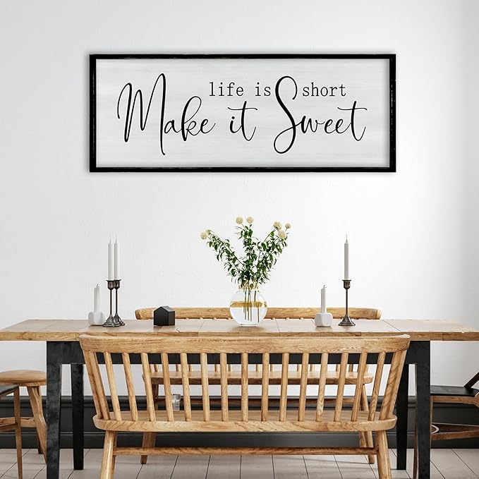 ZZJJHYWGQ Life is Short Make It Sweet Sign Wall Decor 32"×12" for Living Room Bedroom Family Lnspirational Quote Wall Art (Black)
