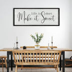 ZZJJHYWGQ Life is Short Make It Sweet Sign Wall Decor 32"×12" for Living Room Bedroom Family Lnspirational Quote Wall Art (Black)