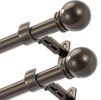 Curtain Rods for Windows 16 to 120 Inches, Curtain Rod Max Adjustable Length of 132 IN, 1" Diameter Drapery Rods Round Finials, Brown, Pack of 2