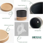 6 Inch Plant Pots, Ceramic Planter Pot with Drainage Hole & Saucer, Indoor/Outdoor Cylinder Round Planter Pot, Matte Black & Brown