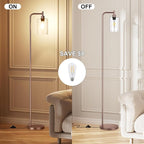 Floor Lamps for Living Room - Industrial Standing Lamp with Glass Shade, Modern Floor Lamp with LED Bulbs, Farmhouse Floor Lamp for Bedroom, Tall Lamp for Office - Brown