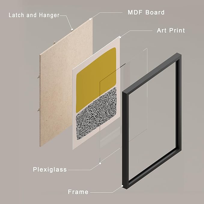 SIGNWIN Framed Mid-Century Modern 1980s Geometric Wall Art, Set of 4 Color Blocks Wall Decor Prints, Nature Wilderness Wall Décor for Living Room, Bedroom - 12"x16" Black