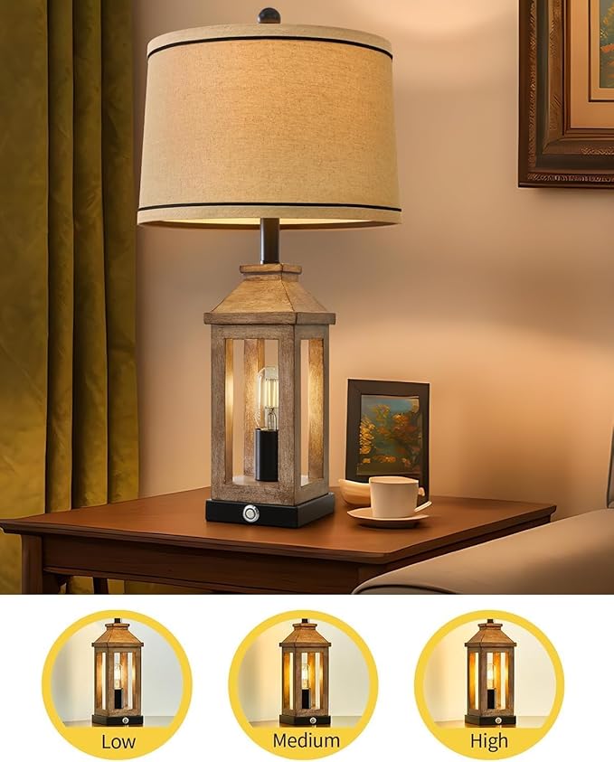 23.75" Farmhouse Dual USB Charging Ports 3-Way Dimmable Touch Control Table Lamp with Nightlight Vintage Modern Lamps for Living Room Bedroom