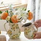 Levvohd Vintage Vase with Handle, 6 Inch Ceramic Pitcher Sunflower Floral Vases Decorative for Grandma Home Decor, Living Room Bookshelf Office Tuscan Decor (Small)