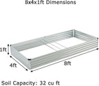 8x4x1ft(2 Pack) Galvanized Raised Garden Bed,Outdoor Planter Box Metal Patio Kit Planting Bed for Vegetables Flowers Herb,Silver