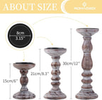 Candle Holder for Pillar Candles: Romadedi Set of 3 Decorative Wood Candlestick Holders, Rustic Wooden Candle Stand for Fireplace Mantle End Table Shelf in Farmhouse Style, Brown 6”, 8.3”, 12”