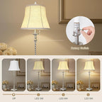 Candle Stick Buffet Table Lamp Set of 2, 33'' Vintage Nightstand Lamps with Silver Leaf Finish and White Linen Shades, 3-Way Dimmable Bulb Included, Country Style Bedside Lamps for Living Room Bedroom