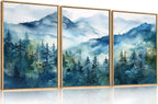Celestdeco Blue Ridge Mountains Forest Framed Canvas Wall Art Set, Natural Landscape Wall Decor, Green Pine Trees Wall Painting, Woodland Artworks for Living Room, Bedroom, Dining Room - 24"x36"x3