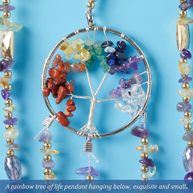 7 Chakras Agates Dream Catchers Moon Tree of Life Dream Catcher Violet Feather Dreamcatcher Wall Decor with Healing Crystal Stone Wall Art Hanging for Bedroom Home Decor Bless Gift Wedding Garden