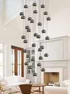Farmhouse Crystal Chandelier, Luxury Hanging Lights High Ceiling Pendant Lighting for Foyer Staircase 32 Lights Black Dimmable 2700k-6000k