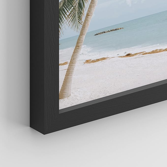 SIGNWIN Framed White Beach Shore Tropical Palm Tree Island Wall Art, Set of 4 Landscape Colorful Wall Decor Prints, Nature Wilderness Wall Décor for Living Room, Bedroom - 11"x14" Black