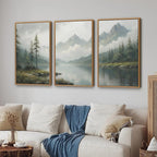 SIGNINART Large Green Forest Framed Canvas Wall Art Set, Misty Mountain Lake Scenery Wall Decor, Modern Foggy Wood Landscape Artwork, Oil Printing Style Nature Art Print for Living Room, Bedroom, Office 16 x24 x3