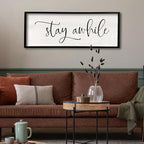 Stay AWhile Sign Wall Decor Sign 40"X15" Large Living Room Entryway Wood Framed Rustic Wall Decor for Vintage Farmhouse Foyer Hanging Lets Stay Home Wall Art (Black)