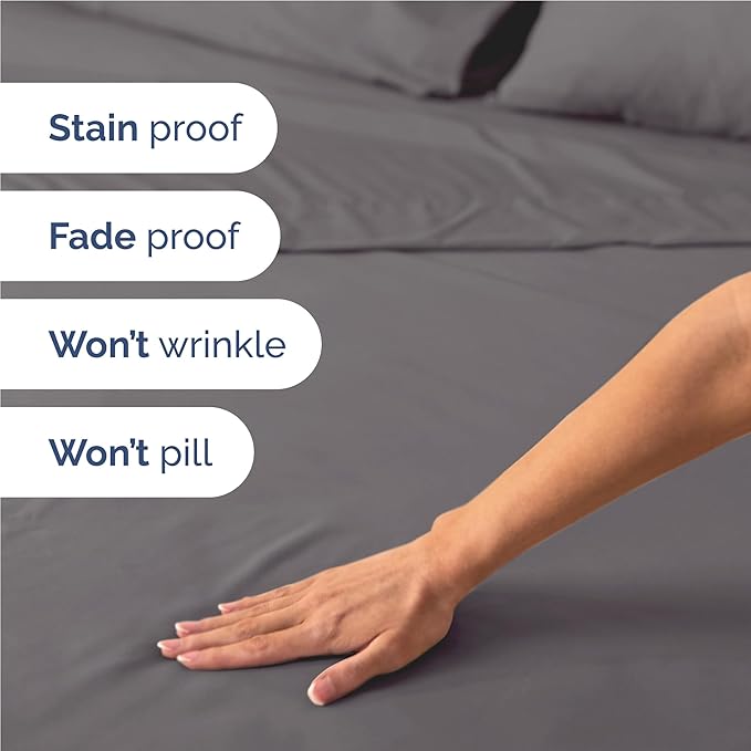 Twin XL Sheets Set 4 Piece - Includes 2 Pillowcases - Bed Sheets Twin XL Size - Soft Hotel Luxury Bedding - Cooling, Comfy & Breathable - 1 Flat & 1 Fitted & 2 Pillowcases w/ Deep Pockets - Dark Grey