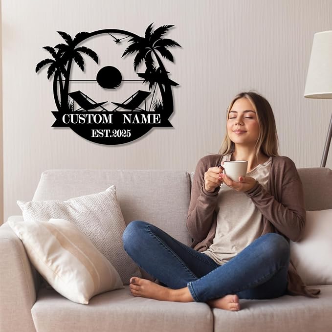 Custom Metal Beach Wall Art Sign - Personalized Size Outdoor/Indoor, Surfboard Decor, Lake House & Coastal Home Decor, Summer Gift - MADE IN USA