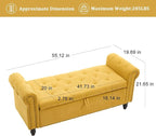 Furniliving 55” End of Bed Bench, Bedroom Bench with Button-Tufted, Large Upholstered Storage Ottoman Benches Window Bench with Storage Shoe Cabinet Bench, for Bedroom, Living Room, Linen, Yellow