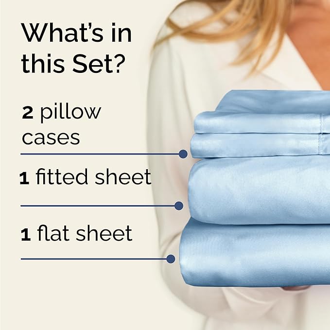 Twin Sheets Set 4 Piece - Includes 2 Pillowcases - Bed Sheets Twin Size - Soft Hotel Luxury Bedding - Cooling, Comfy, Cozy & Breathable - 1 Flat & 1 Fitted & 2 Pillowcases w/ Deep Pockets - Baby Blue