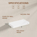 Heimlove White Floating Shelves for Wall,2 Packs 16 inches Natural Pine Solid Wood Bathroom Shelf Over Toilet Decor and Storage 8 inches Deep for Kitchen Bedroom Office & Living Room Wall Decor