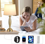 White Gold Lamps for Bedrooms Set of 2 - Touch Control Bedside Lamp with USB C+A, 3 Way Dimmable Nightstand Lamps with USB Port, Table Lamp for Living Room(White Shade and Gold Base)