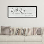 ZZJJHYWGQ Bible Verse Wall Decor With God All Things Are Possible 32"×12" Christian Religious Home Inspirational Print Catholic Sign for Living Room Religious Faith Large Hanging Art (Black)