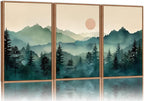 SIGNINART Large Boho Mountain Framed Canvas Wall Art Set, Nature Pine Tree Wall Painting, Abstract Foggy Forest Wall Decor, Modern Sunrise Art Prints for Bedroom Living Room and Office - 16"x24"x3