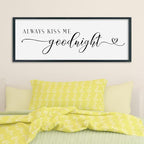 SRSZHIYUE Always Kiss Me Goodnight Sign Wall Decor Art for Master Bedroom Above Bed 32"×12" Large Wood Framed Wall Hanging (Black)