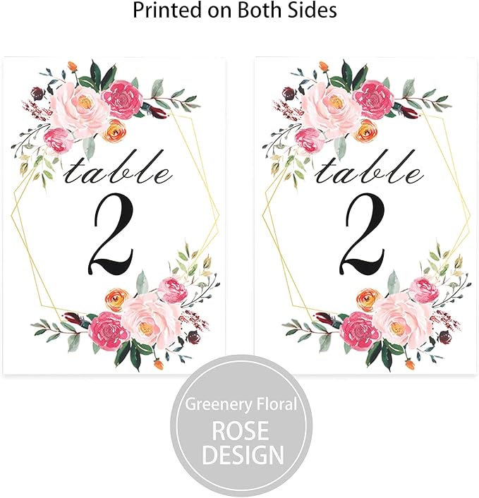 26 PCS Table Number Holder - Table Card Holder Stand Wire Photo Holder with 26 Pcs Floral Table Number Cards, Place Card Holder Stand for Weddings Party Office Paper Memo Menu Note Clips
