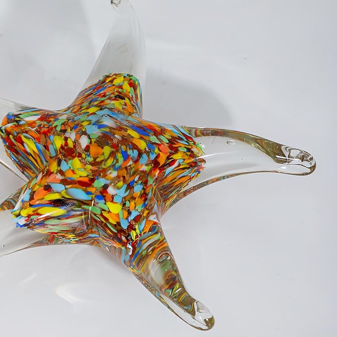 Crystal Star Fish Figurine Hand Blown Glass Starfish Statue Collectibles Ocean Art Sea Animal Home Table Decor Gift Colorful Red 5.5''