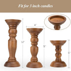 Rustic Wooden Pillar Candle Holders Set of 3, 12'' 9'' 6'' Farmhouse Wood Candle Stand for Table Centerpieces, Vintage Tall Candleholders Fireplace Mantel Decor for Living Room, Brown