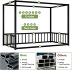 Canopy Floor Bed for Kids – Queen Size, Matte-Black Steel Frame with Safety Fence, Unisex Design for Boys & Girls, Box Spring Required, Quick Assembly (Queen)