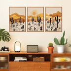 KAIRNE Cactus Canvas Wall Art,Desert Landscape Paintings,Aesthetic Abstract Prints Set of 3(16”X24”),Minimalist Farmhouse Wall Decor,Abstract Boho Artwork for Living Room Bedroom Office Decoration
