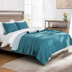 Exclusivo Mezcla Reversible King Size Quilt Bedding Set with Pillow Shams, Lightweight Quilts King Size, Soft Bedspreads Bed Coverlets for All Seasons - (Dusty Teal, 104"x96")