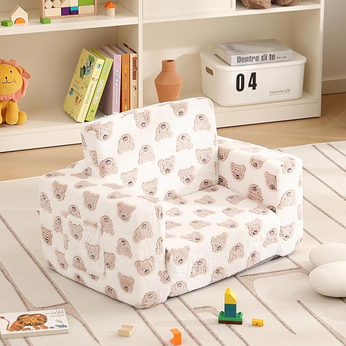 Toddler Chair Kids Couch, 2-in-1 Comfy Armchair with Removable and Washable Cover Carrying Handle, Convertible Reading Chair Toddler Couch for Girls and Boys