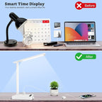 Smart Desk Lamp with 4-in-1 Charging Station (2 AC outlets, Type-C, USB-A Ports), 5 Color temperatures and 5 Brightness Levels, Adjustable gooseneck arm, Eye-Friendly Lighting for desks, bedrooms