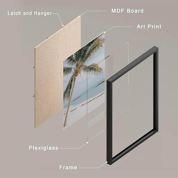 SIGNWIN Framed White Beach Shore Tropical Palm Tree Island Wall Art, Set of 4 Landscape Colorful Wall Decor Prints, Nature Wilderness Wall Décor for Living Room, Bedroom - 11"x14" Black