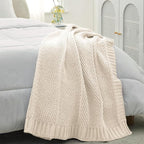 Amélie Home Chenille Knit Throw Blanket for Couch, Chevron Texture Decorative Soft Blanket for Sofa, Bed & Chair, 60"x80", Ivory