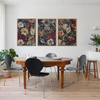 Aurlan Dark Moody Boho Wildflowers Wall Art Set(16"x24"), 3 Pieces Vintage Mid Century Modern Floral Framed Canvas Artwork, Large French Penoy Botanical Wall Decor for Office Bedroom Living Room