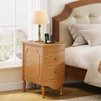End Table with Charging Station, Narrow Side Table with 2 Drawer, Wood Sofa Side Table for Living Room, Vintage Slim Nightstand Bedside Table for Bedroom, Pre-Assembled (Light Walnut)