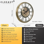 CLXEAST 28 Inch Gold Moving Gear Wall Clock for Modern Living Room Decor,Oversized Large Metal Roman Numeral Wall Clocks for Farmhouse Home Décor,House Warming Gifts New Home