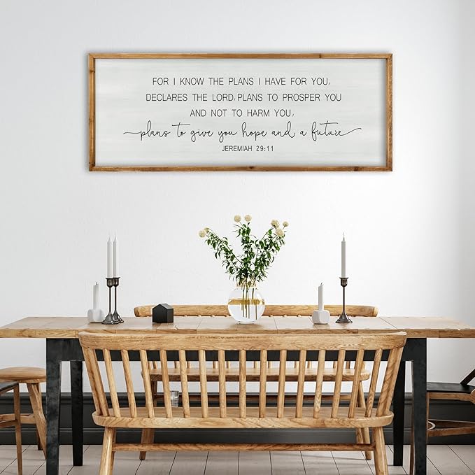 ZZJJHYWGQ Bible Verse Wall Art Jeremiah 29:11 Print Sign 32"×12" Christian Inspirational Quotes Decor For I Know The Plans I Have For You Large Religious for Living Room Office Wall Hanging (Wood)