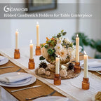Glasseam Glass Candle Holders for Candlesticks: 10PCS Small Amber Candle Stick Holder Decor Ribbed Taper Candle Holder for Table Centerpiece Fall Candle Holders for Christmas Halloween Thanksgiving