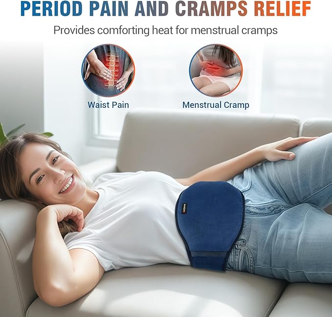 Comfytemp Cordless Portable Heating Pad with Massager for Back Pain Relief for Cramps and Menstrual,Lower Back Massager with 3 Heat, Auto-Off, Heated Waist for Abdominal Gift for Mom