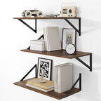 Heimlove 24" W x 12" D Wall Shelves for Books, 12 Inch Deep Floating Shelves Set of 3, Wide Floating Bookshelf with Metal Bracket for Living Room, Kitchen, Office, Bedroom and Decor Storage - Walnut