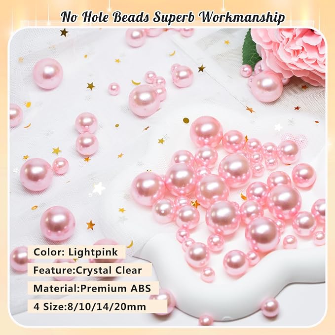 300Pcs Pearl Vase Filler, Ivory Lightpink No Hole Faux Pearl Beads for Centerpieces Vases, Candle Centerpieces, Wedding Birthday Party Home Decor 8/10/14/20mm