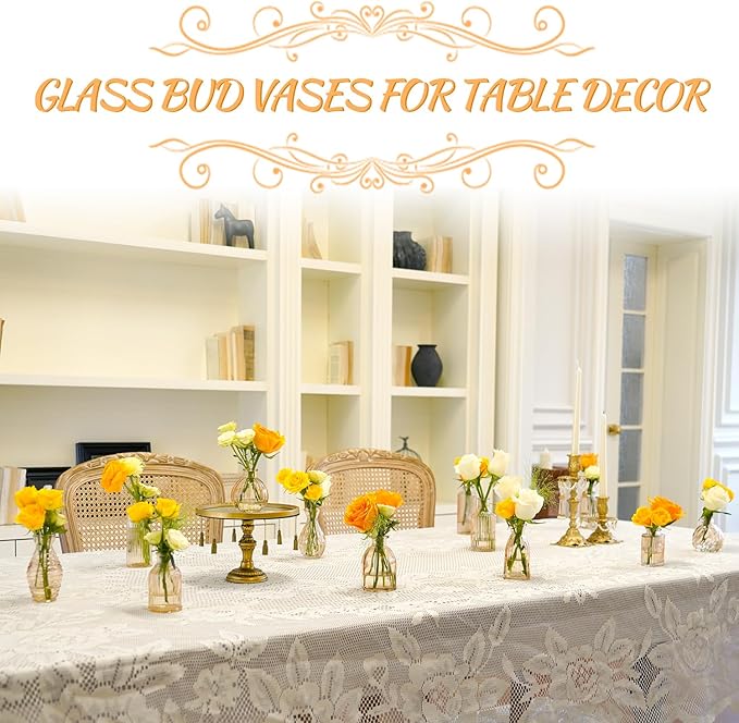 Champagne Bud Vases Set of 12 Amber Glass Vase for Decor Centerpieces, Small Ribbed Vases for Flowers Stripe Modern Bud Vases in Bulk Vintage Vases for Floral Wedding Party Table Decoration Home Decor